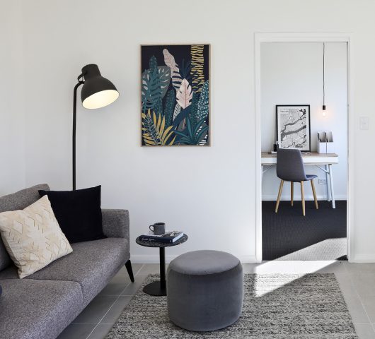 Internal view of The GENOA which is a flexible 2-bedroom granny flat design comprising of two great sized bedrooms, a large living area and fully customisable kitchen.